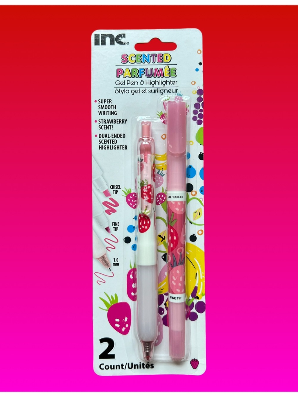 INC International Concepts Pink Strawberry Scented Gel Pen and Highlighter Set